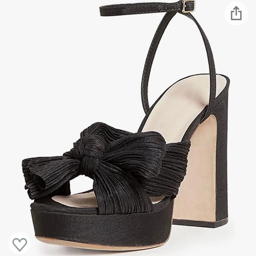 Loeffler Black Bow Platform Sandal with Ankle Strap